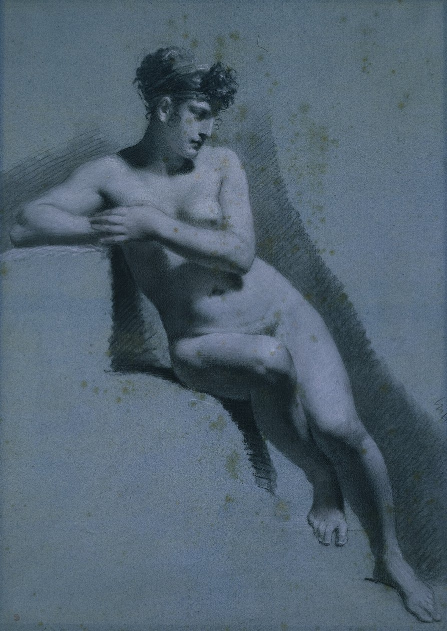 Tutkimus alaston naisesta, istuva, oikealle katsova (recto) tekijältä Pierre Paul Prud