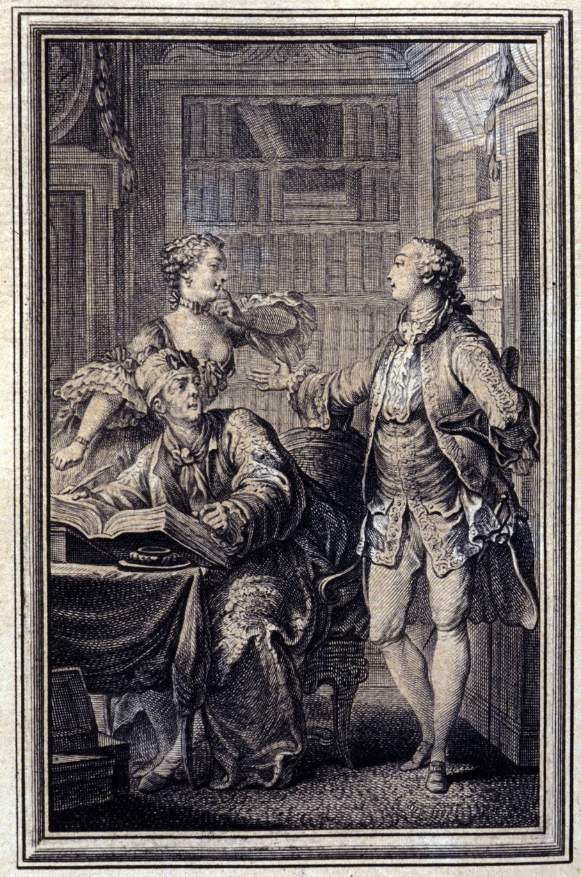 Stingy Woman, Gallant Croc - Jean La Fontainen ""Tarinoita ja novelleja säkeissä"" 1776. P.P. Choffardin kuvitus. tekijältä Pierre Philippe Choffard