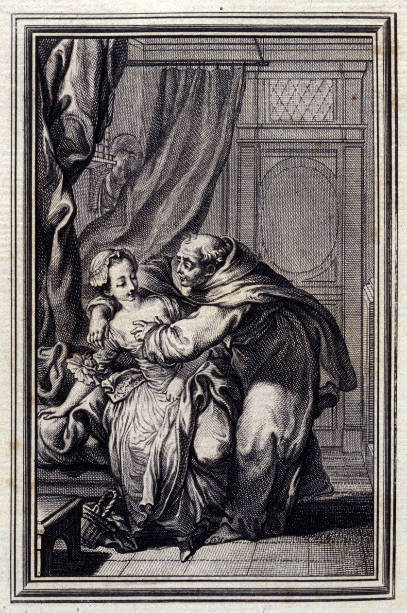 Kuinka henki tulee tyttöihin. Jean La Fontainen teoksessa Tales et nouvelles en verse. 1776. Kuvitus P.P. Choffard. tekijältä Pierre Philippe Choffard
