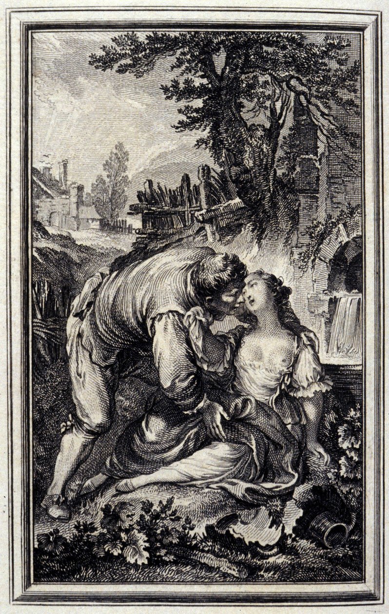 La Cruche - Jean La Fontainen teoksessa "Tarinoita ja novelleja säkeissä". 1776. P.P. Choffardin kuvitus. tekijältä Pierre Philippe Choffard