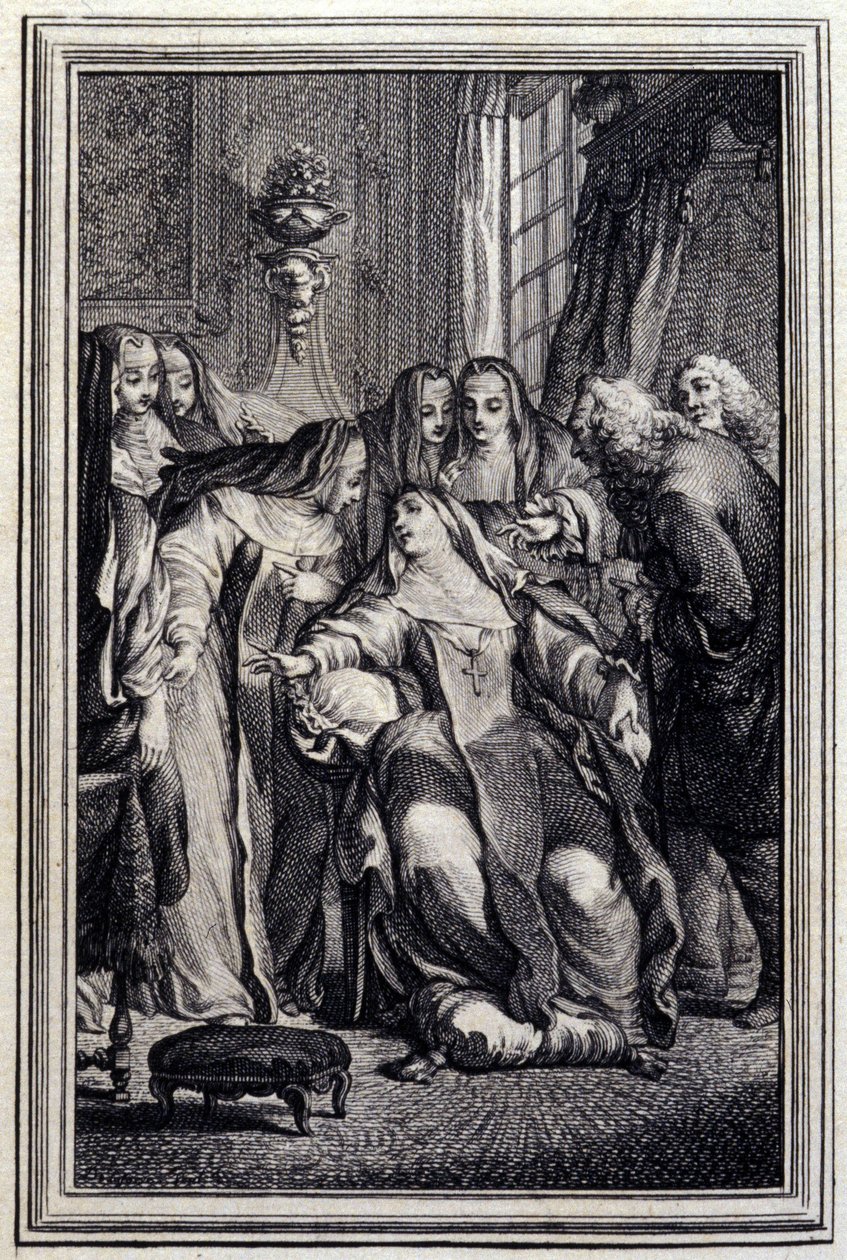 Sairas abbessa - Jean La Fontainen "Tarinoita ja novelleja säkeissä". 1776. P.P. Choffardin kuvitus. tekijältä Pierre Philippe Choffard