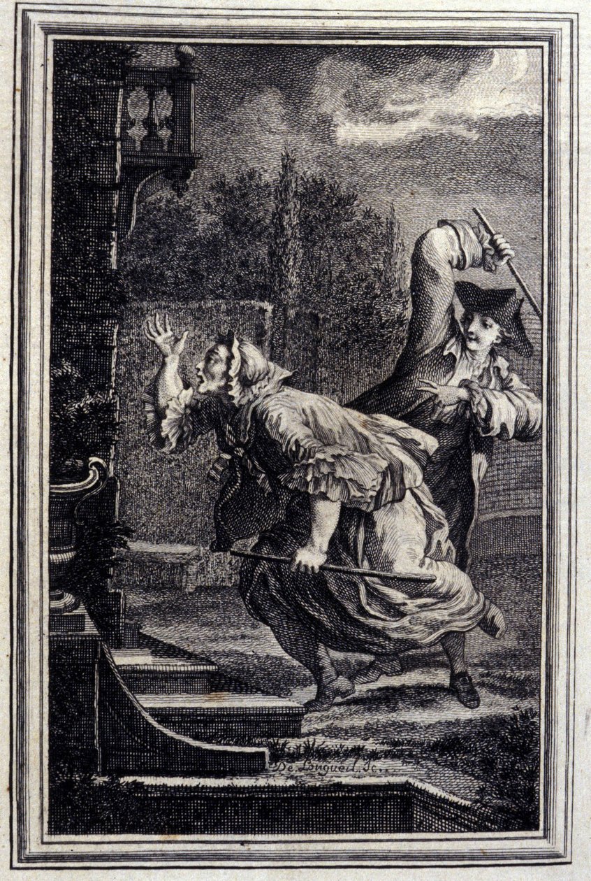 Le Cucku, lyöty ja onnellinen - Jean La Fontainen "" Tarinoita ja romaaneja säkeissä"" 1776. P.P. Choffardin kuvitus. tekijältä Pierre Philippe Choffard