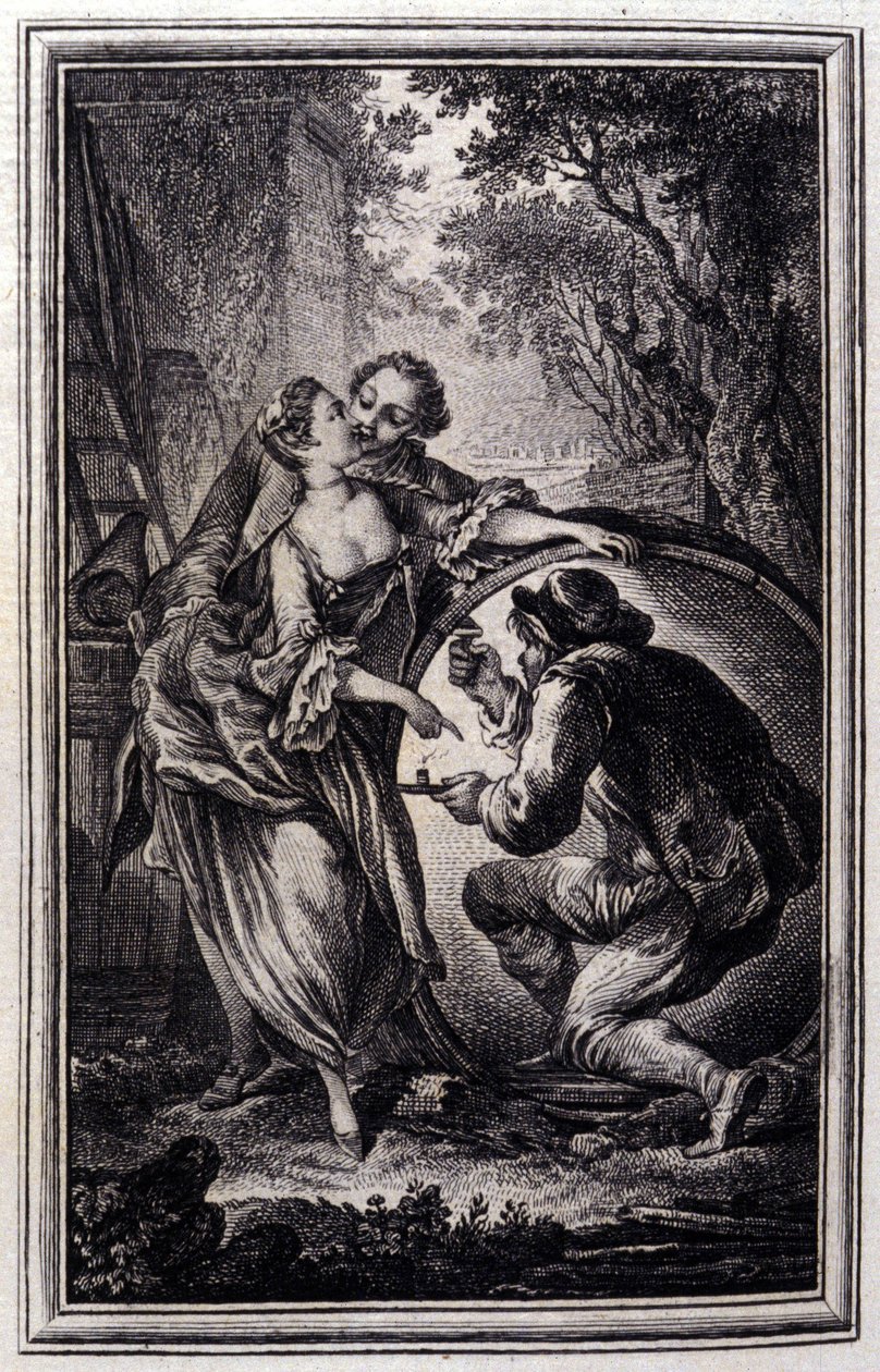 Le Cuvier - Jean La Fontainen teoksessa "" Tarinoita ja novelleja säkeissä". 1776. P.P. Choffardin kuvitus. tekijältä Pierre Philippe Choffard
