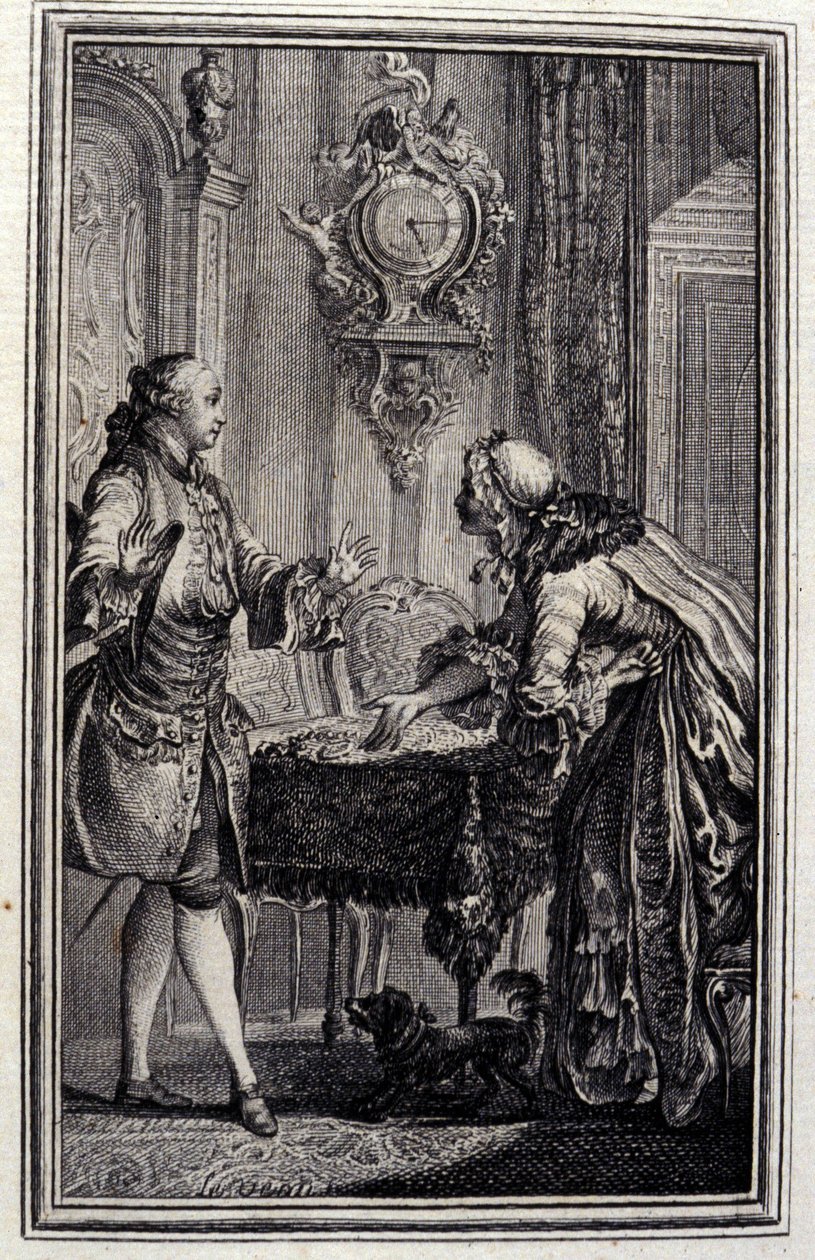 Le Gascon rangaistiin - Jean La Fontainen "" Tarinat ja uutiset säkeessä "". 1776. P.P. Choffardin kuvitus. tekijältä Pierre Philippe Choffard