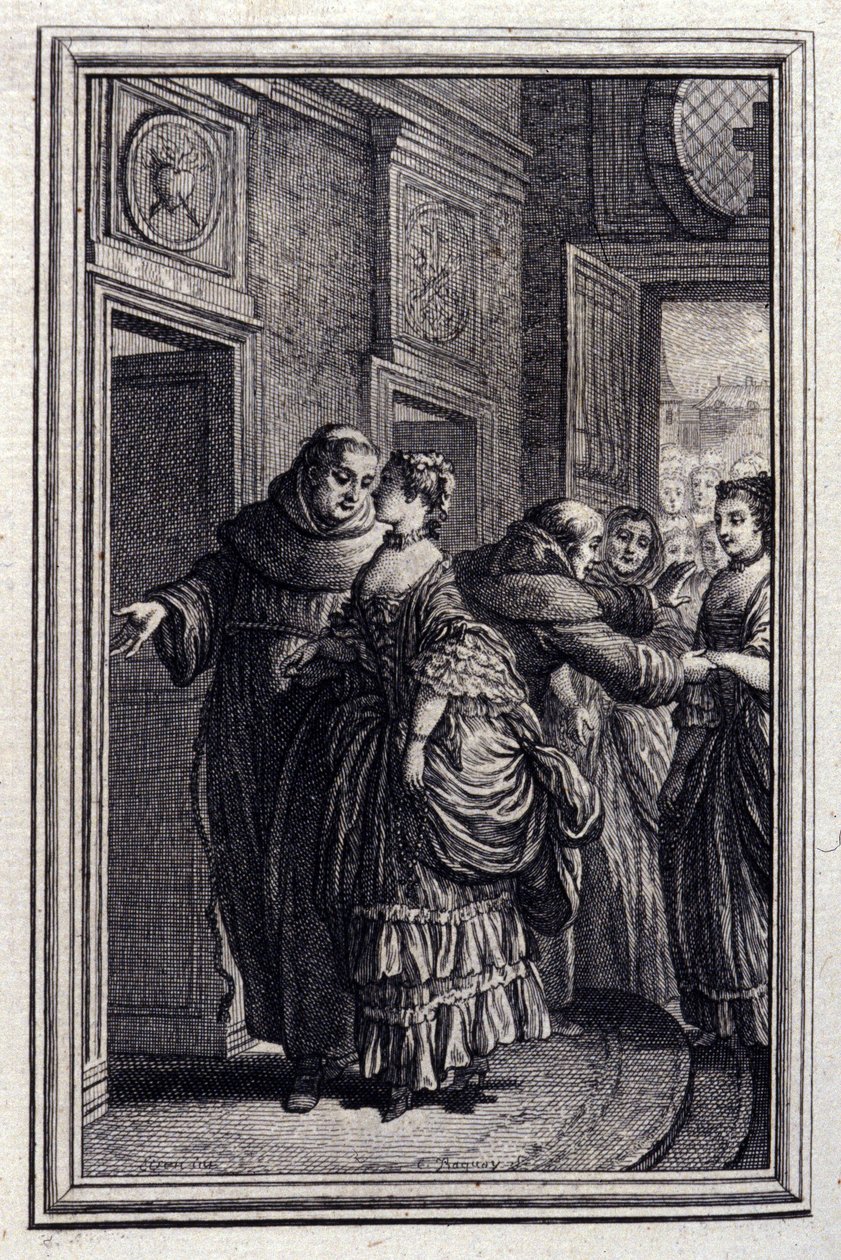 Les Freres de Catalunya - Jean La Fontainen teoksessa "" Tarinoita ja novelleja säkeissä "". 1776. P.P. Choffardin kuvitus. tekijältä Pierre Philippe Choffard