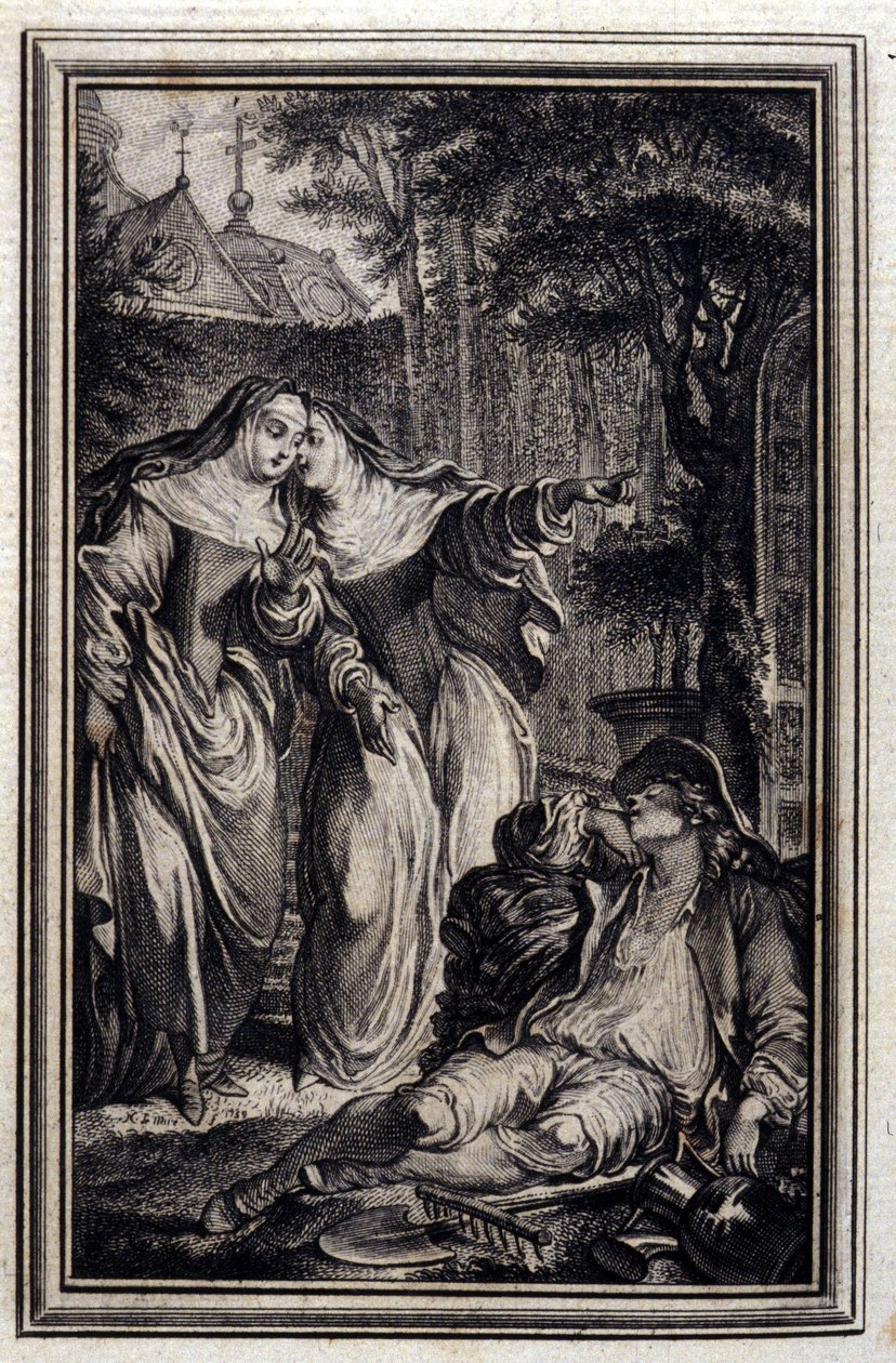 Mazet de Lamporechio - Jean La Fontainen teoksessa "" Tarinoita ja novelleja säkeissä "". 1776. P.P. Choffardin kuvitus. tekijältä Pierre Philippe Choffard