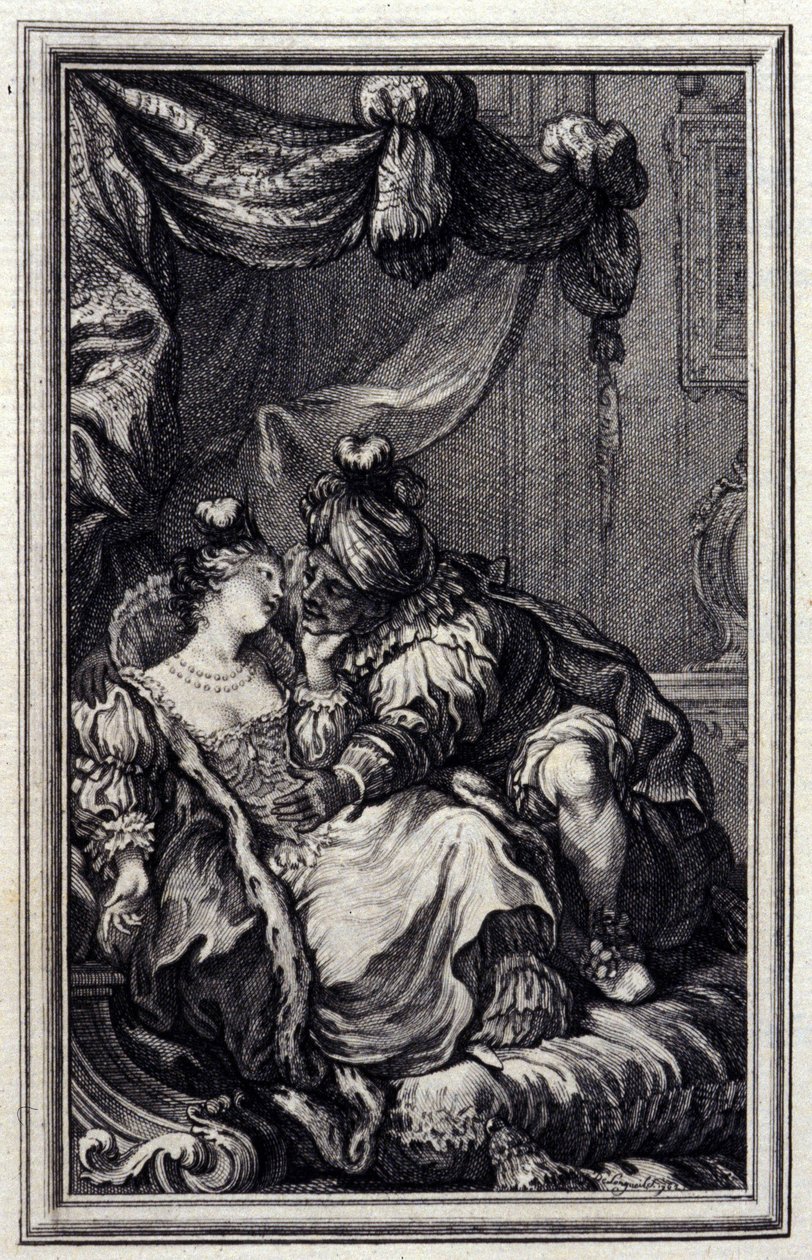 Mona Lisa - Jean La Fontainen "" Tarinoita ja novelleja säkeissä" -osassa. 1776. P.P. Choffardin kuvitus. tekijältä Pierre Philippe Choffard