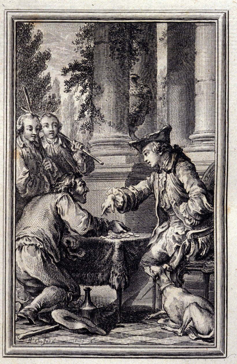 Tarina talonpojasta, joka oli loukannut Herraansa - Jean La Fontainen "Tarinoita ja uutisia säkeissä". 1776. Kuvitus P.P. Choffard. tekijältä Pierre Philippe Choffard