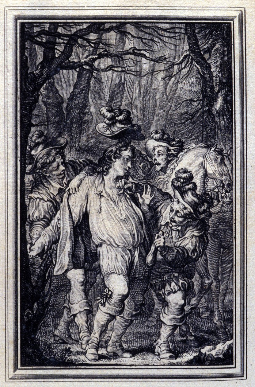 Saint Julienin rukous. Jean de La Fontainen teoksessa "" Tarinoita ja novelleja jakeissa", Amsterdam 1776. kuvittanut P.P.Choffard. tekijältä Pierre Philippe Choffard