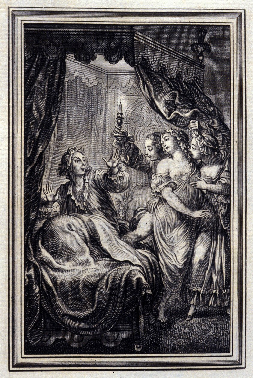 Emme koskaan huomaa kaikkea - Jean La Fontainen "Tales et nouvelles en vers" -kirjassa. 1776. Kuvitus P.P. Choffard. tekijältä Pierre Philippe Choffard