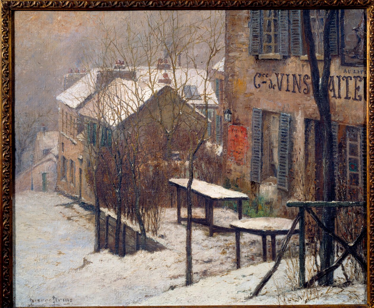 Kabaree Rabbit Agilessa Montmartressa vuonna 1890. Näkymä Pariisiin lumen alla talvella. Pierre Prinsin (1838-1913) maalaus tekijältä Pierre Prins