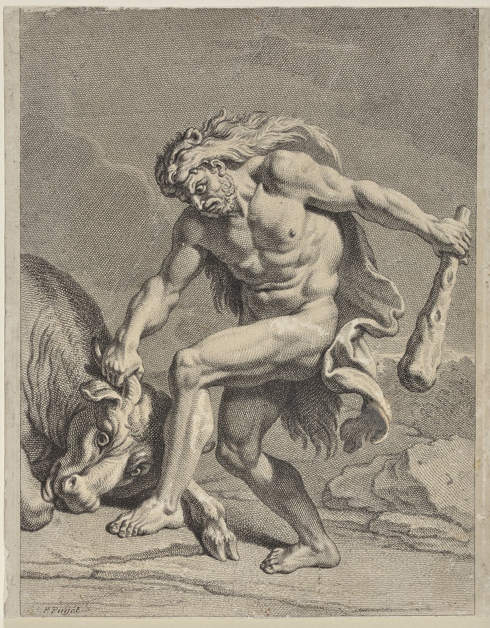 Hercules taistelee kreetalaista härkää vastaan (piirustus) tekijältä Pierre Puget