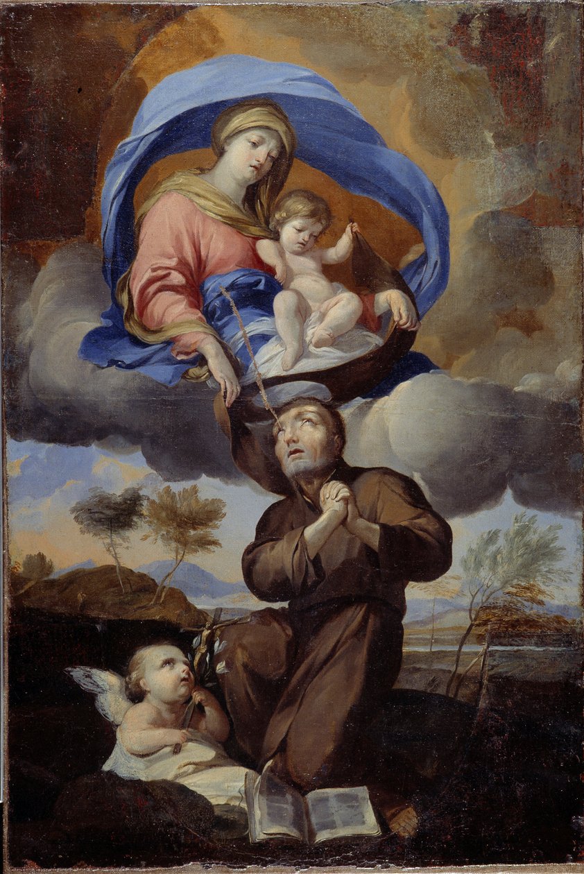 Neitsyt antaa skapulaarin Saint Simon Stockille (kuoli 1265) (öljy kankaalle) tekijältä Pierre Puget