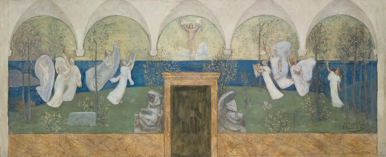 Valmisteleva maalaus teokseen The inspiring Muses aclaim the Genius, Valon lähettiläs, 1895 tekijältä Pierre Puvis de Chavannes