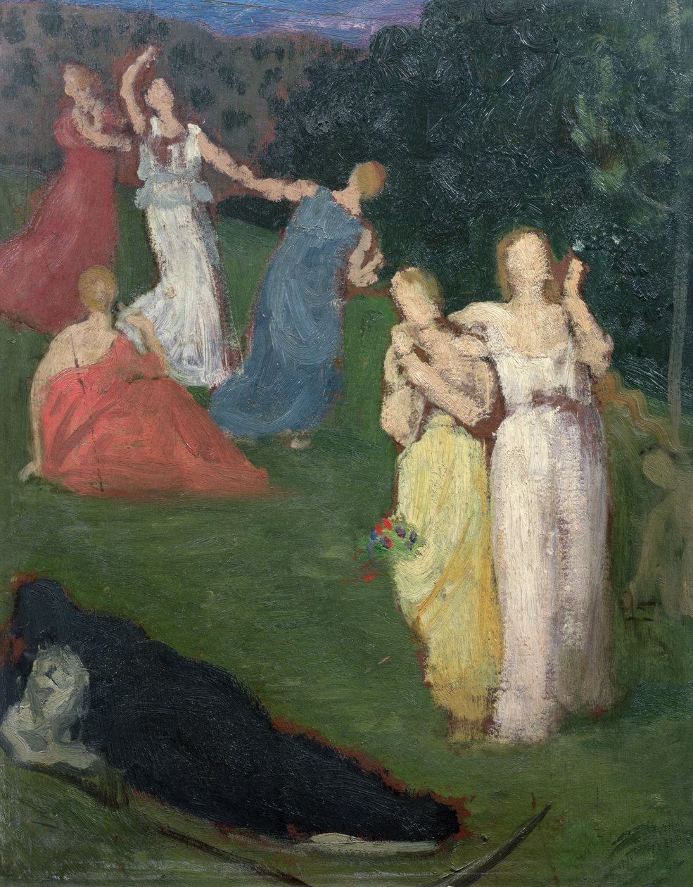 Death and the Maidens (öljy myllylaudalle) tekijältä Pierre Puvis de Chavannes