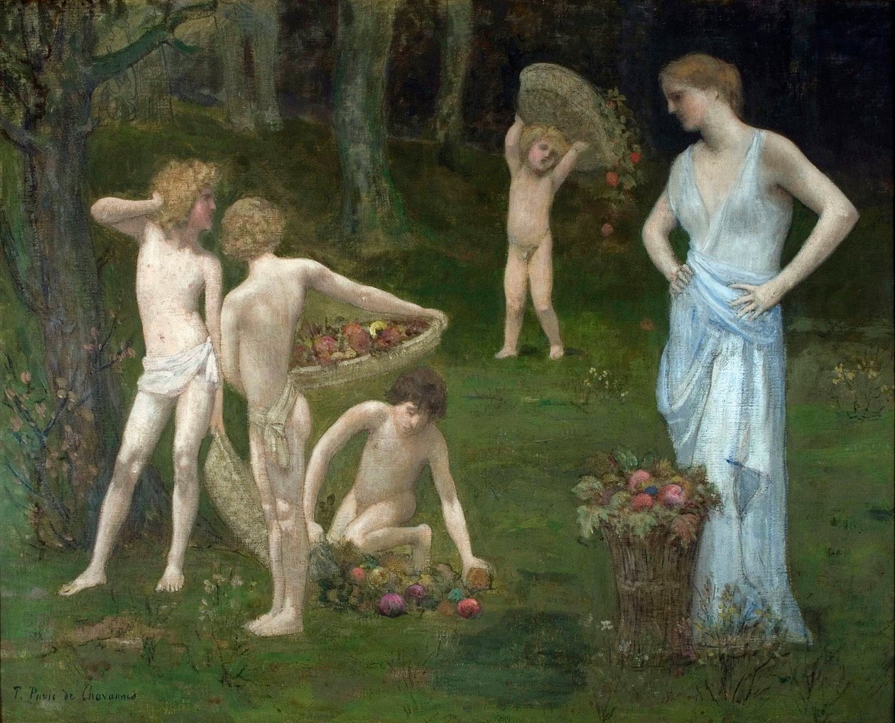 Lapset hedelmätarhassa - Puvis de Chavannes, Pierre Cecil (1824-1898) Lapset hedelmätarhassa - Öljy kankaalle c. 1886-1888 City College of New York tekijältä Pierre Puvis de Chavannes
