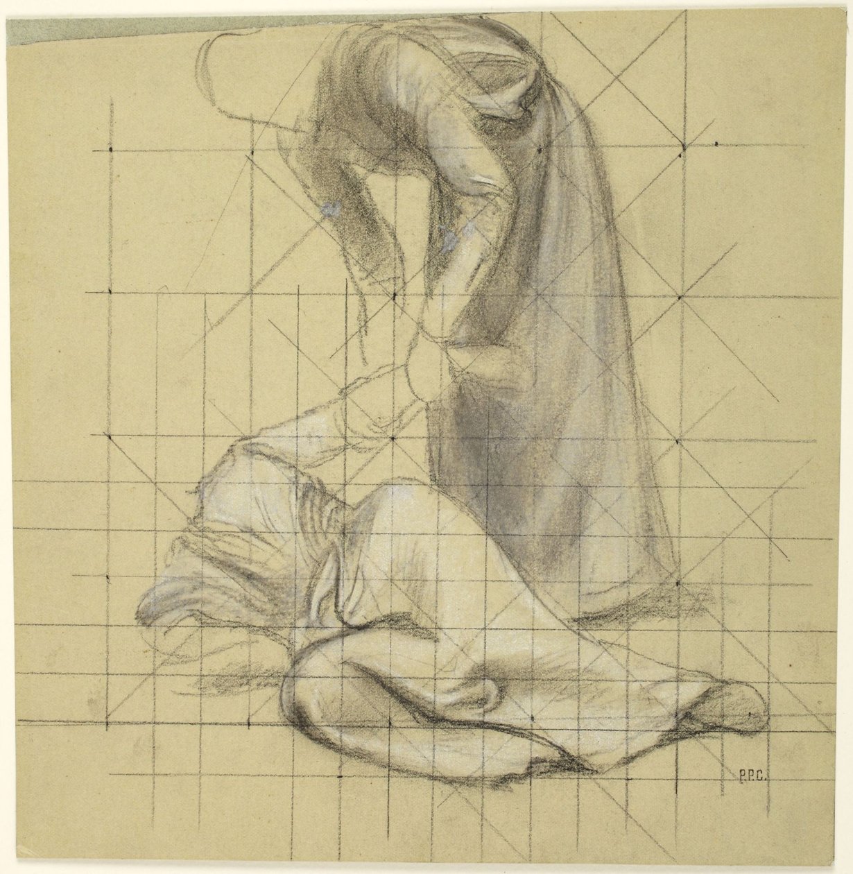 Kaatuneen hahmon nostava hahmo, luonnos ”Pyhän Genevieven elämä” -sarjaan, Pariisi, Pantheon tekijältä Pierre Puvis de Chavannes