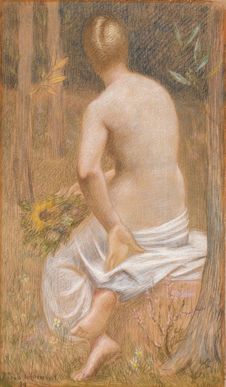 Takapuolelta nähty istuva naishahmo tekijältä Pierre Puvis de Chavannes