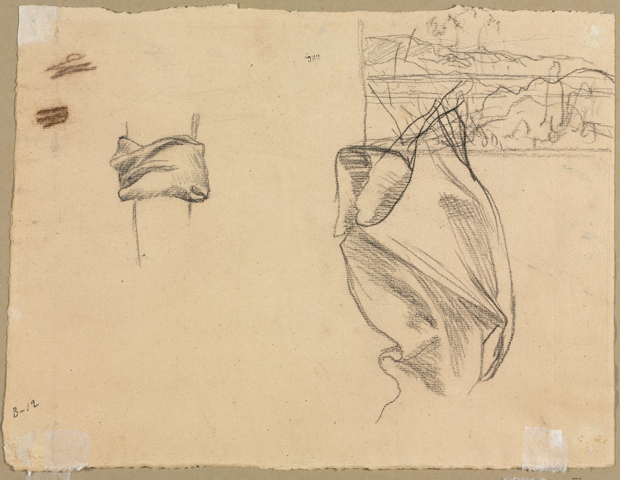 Studies of the Drapery and Study of a Landscape verso, 1800s. tekijältä Pierre Puvis de Chavannes