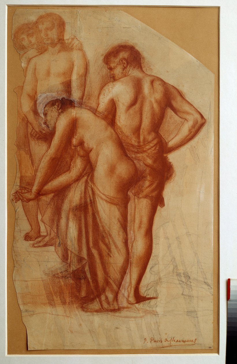 Tutkimus 4 numerosta sanalle "" Lepo"". Piirustus Pierre de Puvis De Chavannes (1824-1898) Sun. 0,73 x 0,43 m Pariisi. Orsay-museo tekijältä Pierre Puvis de Chavannes