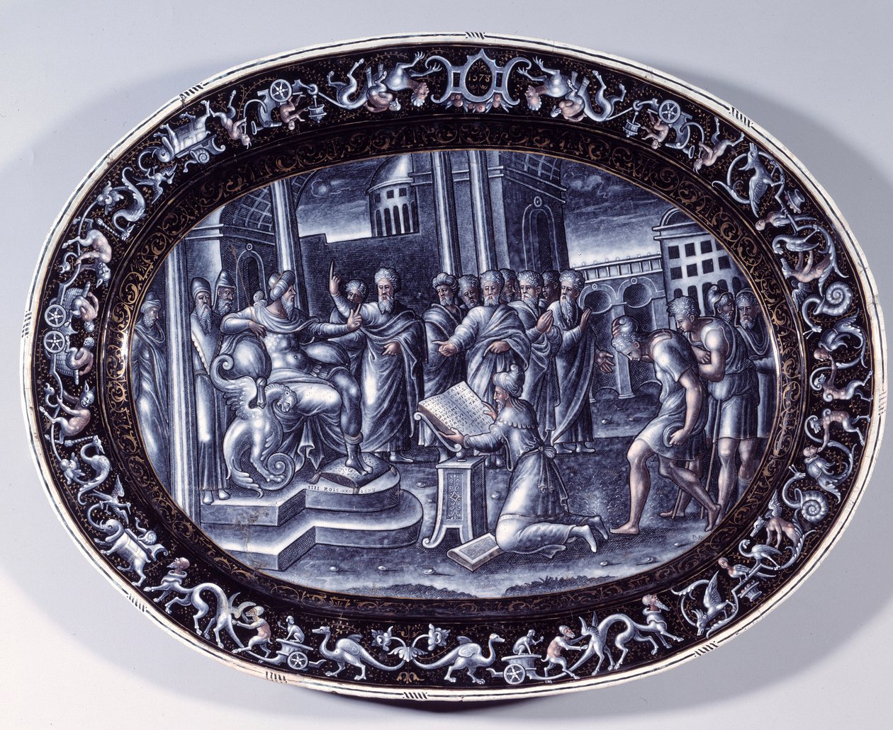 Saphan polvistui lukee Josias Livres de la Loi Plat -sähköpostilehteä Pierre Reymondin (toimii vuosina 1537-1584) rehaust d