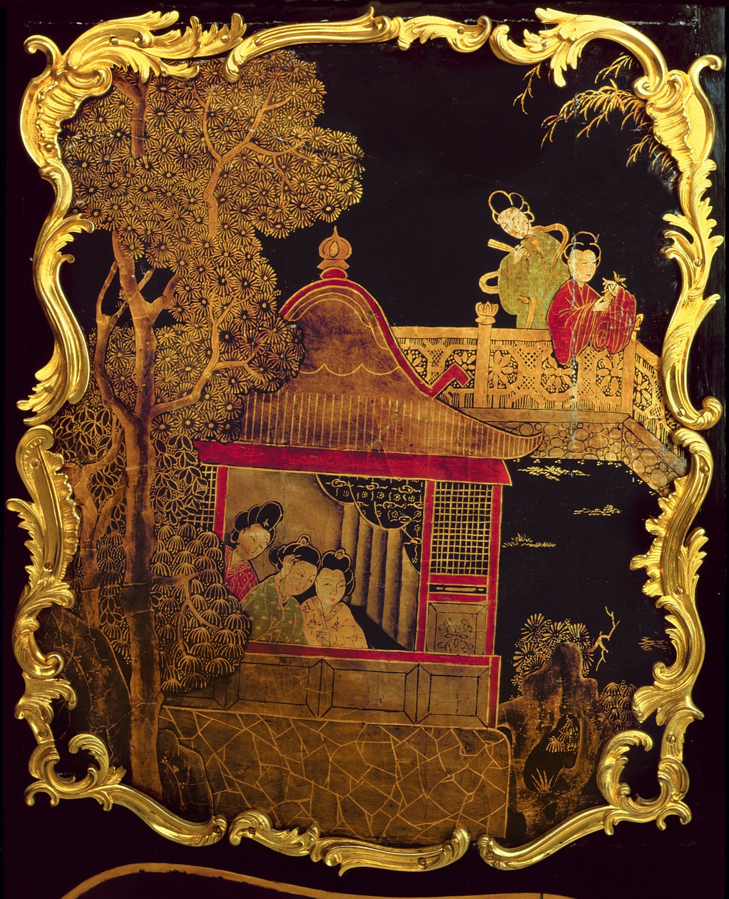 Louis XV -puvun sivupaneeli, n. 1745 (lakka ja kulta puulla) (re 222380) tekijältä Pierre Roussel