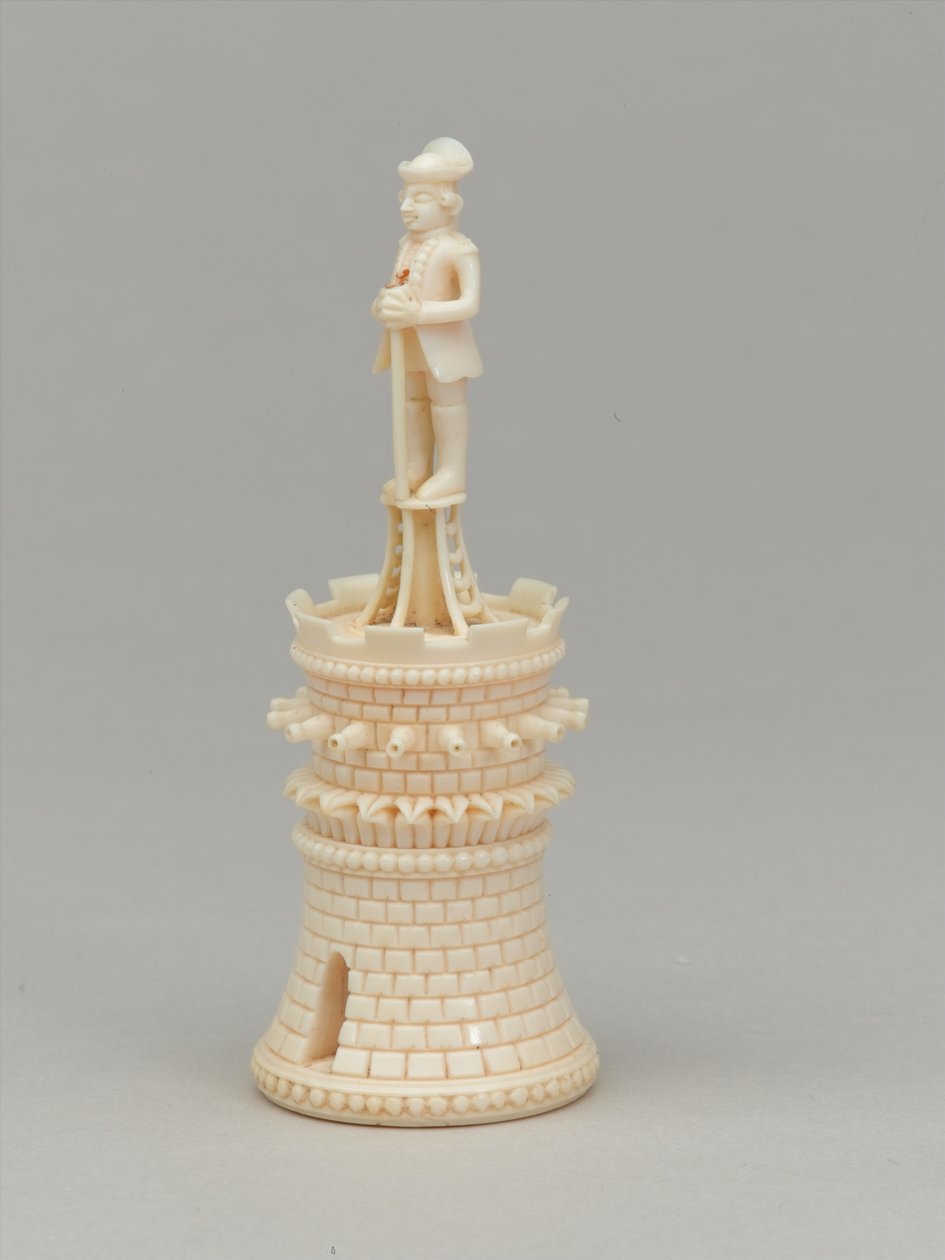 Valkoinen torni, shakkinappula, Intia, 1820 noin tekijältä Pierre Simon Dequoy