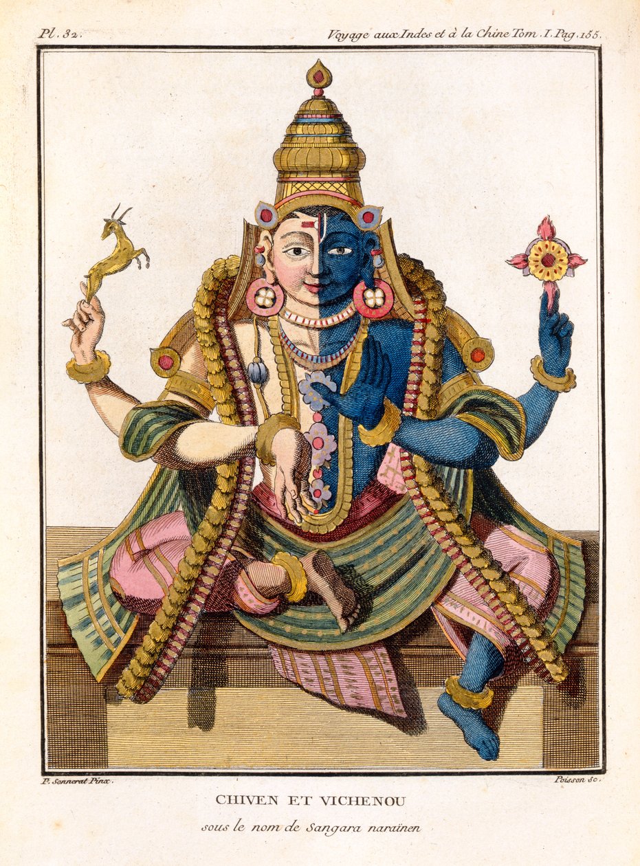Hari-Hara, Pierre Sonneratin teoksesta Voyage aux Indes et a la Chine, kaivertanut Poisson, julkaistu 1782 tekijältä Pierre Sonnerat