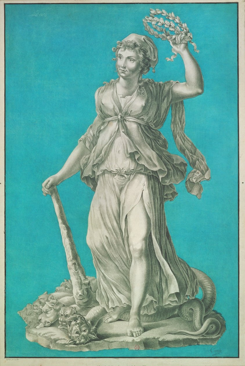 Vapaus. Kaiverrus sinisellä pohjalla tekijältä Pierre Thomas Le Clerc