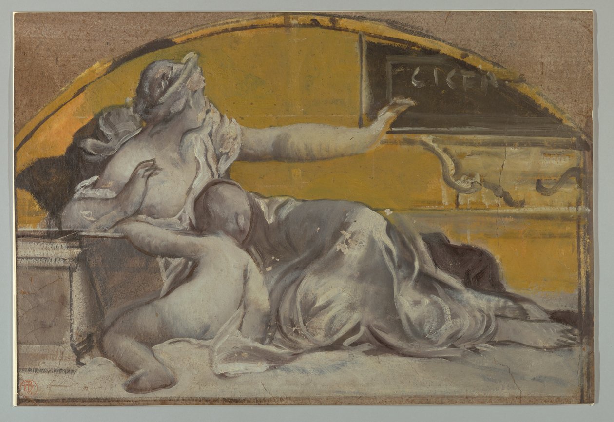 Piirustus, Tutkimus Ciceron kunniaksi tehtävää tympanumia varten, 1800-luvun loppupuoli tekijältä Pierre Victor Galland