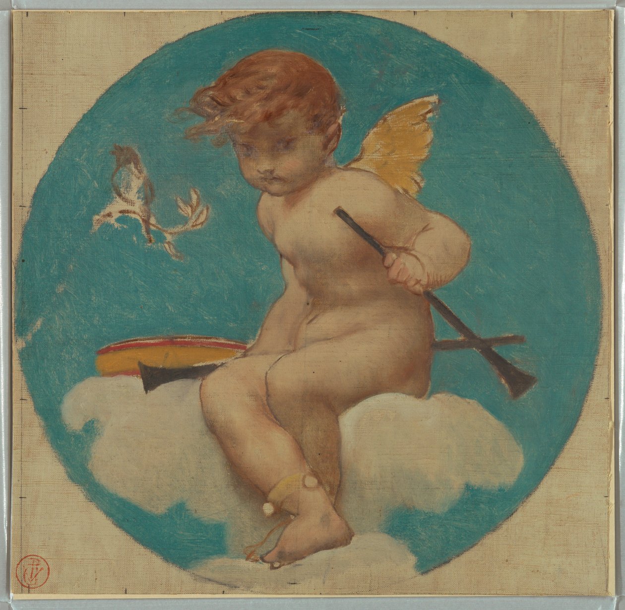 Tutkimus Roundel kanssa Putto Holding Attributes of Music tekijältä Pierre Victor Galland