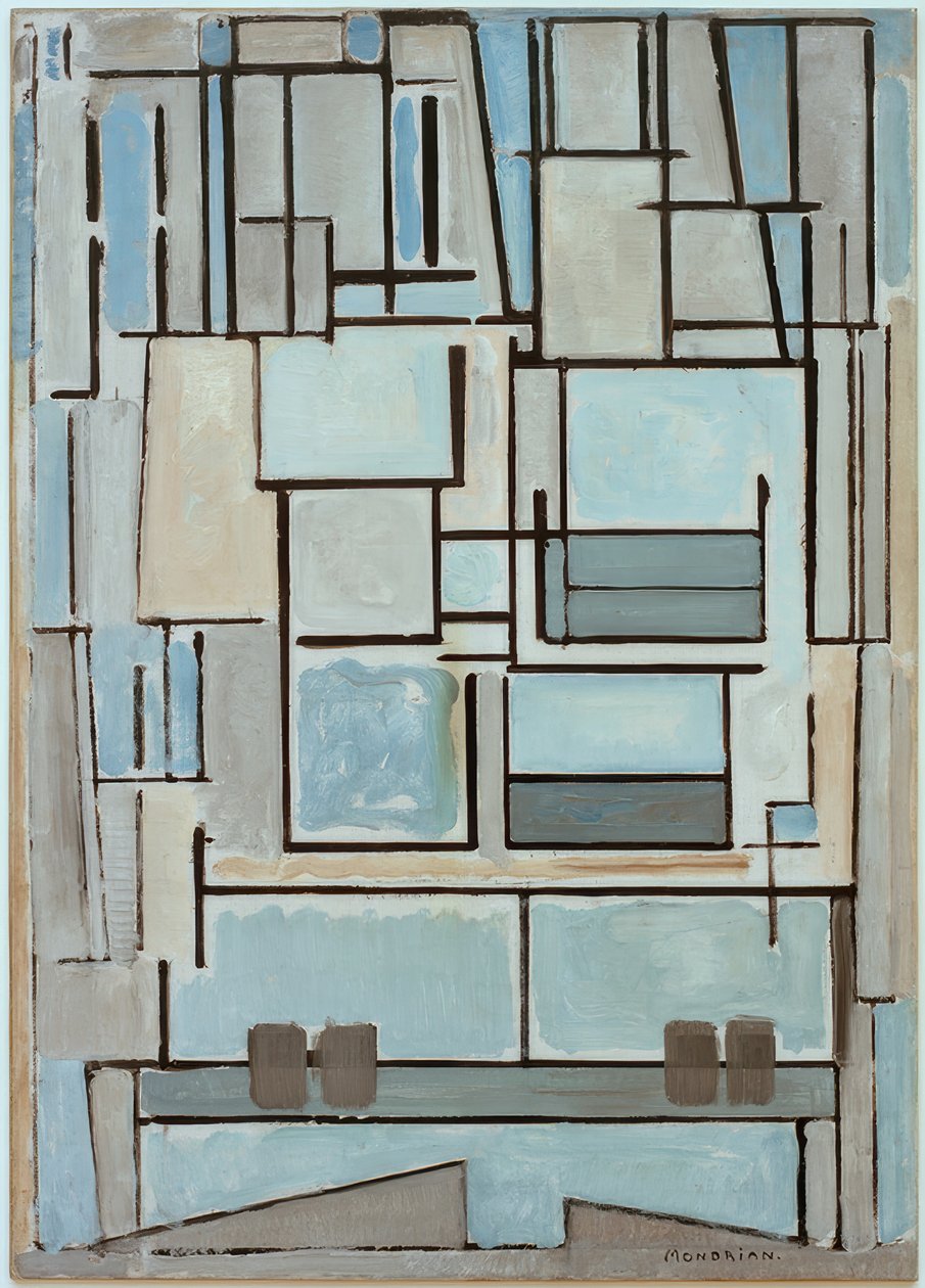 Koostumus nro VI; Compositie 9; Sininen julkisivu tekijältä Piet Mondrian