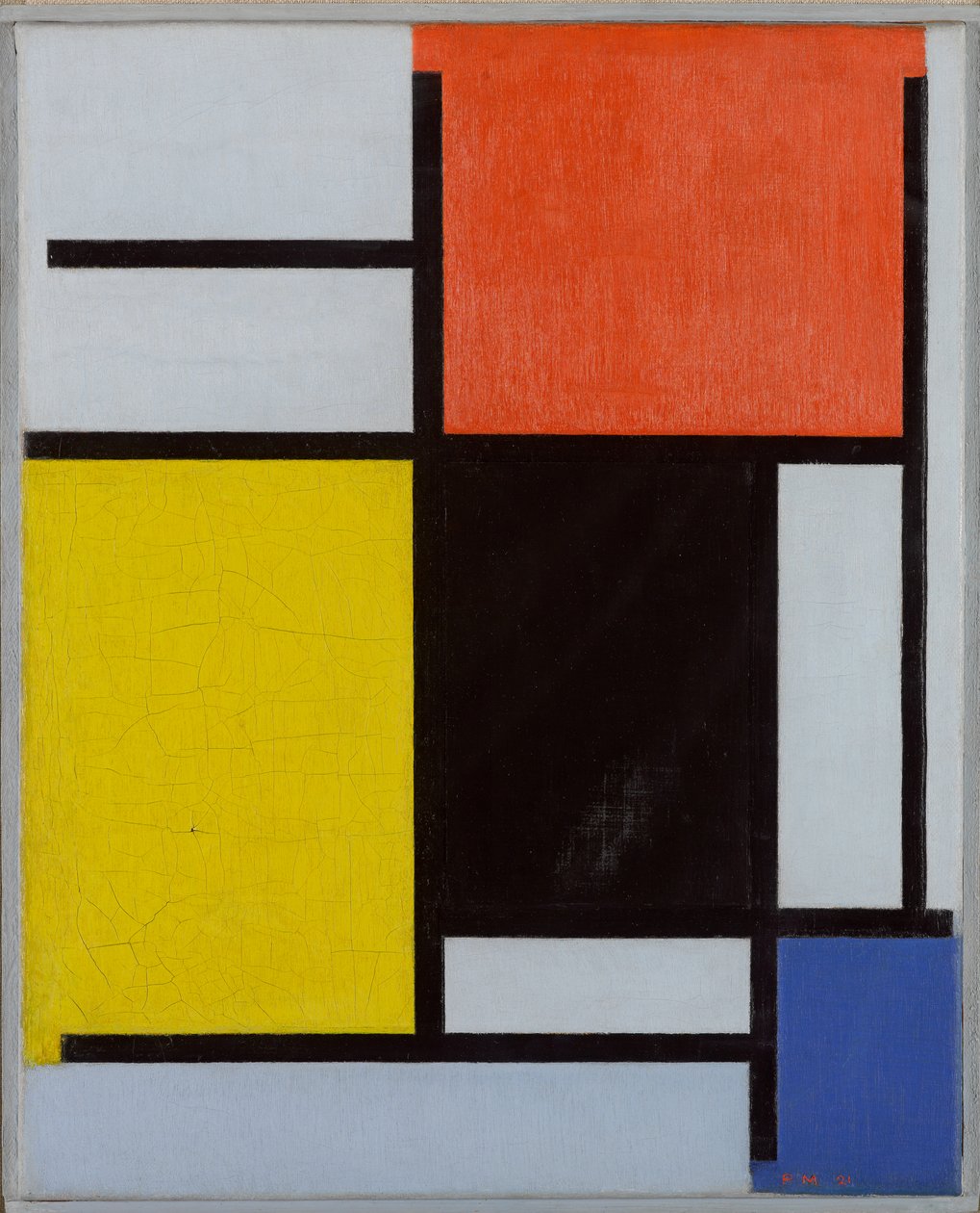 Sävellys punaisella, keltaisella, mustalla, sinisellä ja harmaalla, 1921 tekijältä Piet Mondrian