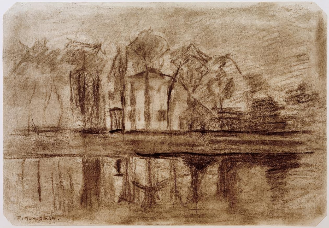 Talo puiden kanssa veden äärellä tekijältä Piet Mondrian