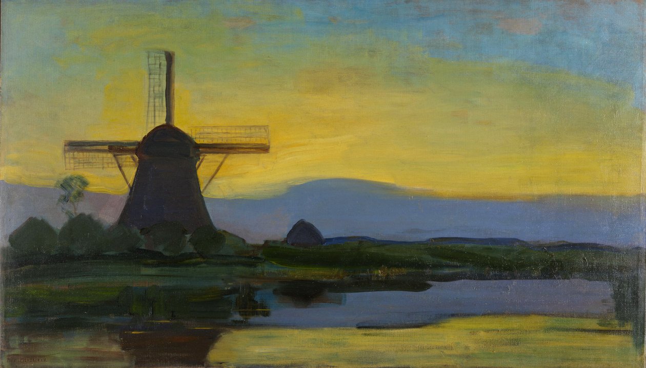 Oostzijdse Molen yöllä tekijältä Piet Mondrian