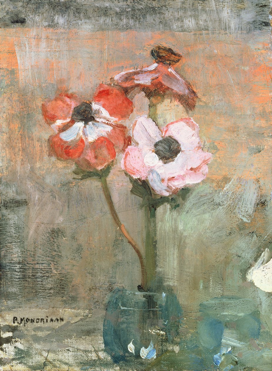 Anemones in a Base, n. 1908-09 (öljy kankaalle) tekijältä Piet Mondrian