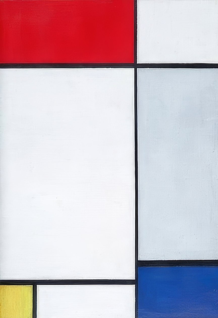 Koostumus punaisena, keltaisena ja sinisenä. 1927 tekijältä Piet Mondrian