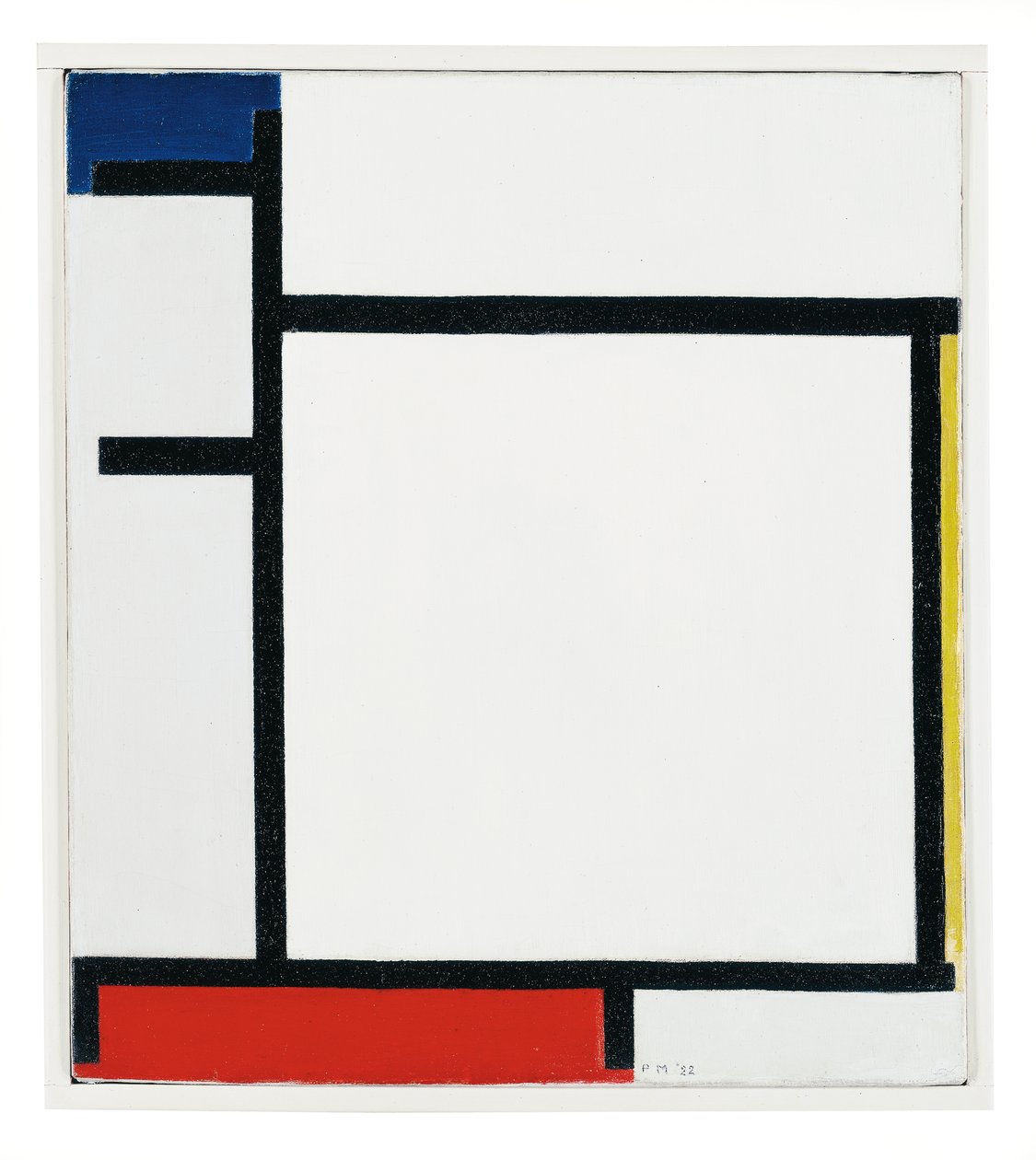 Koostumus sininen, keltainen, punainen ja harmaa tekijältä Piet Mondrian