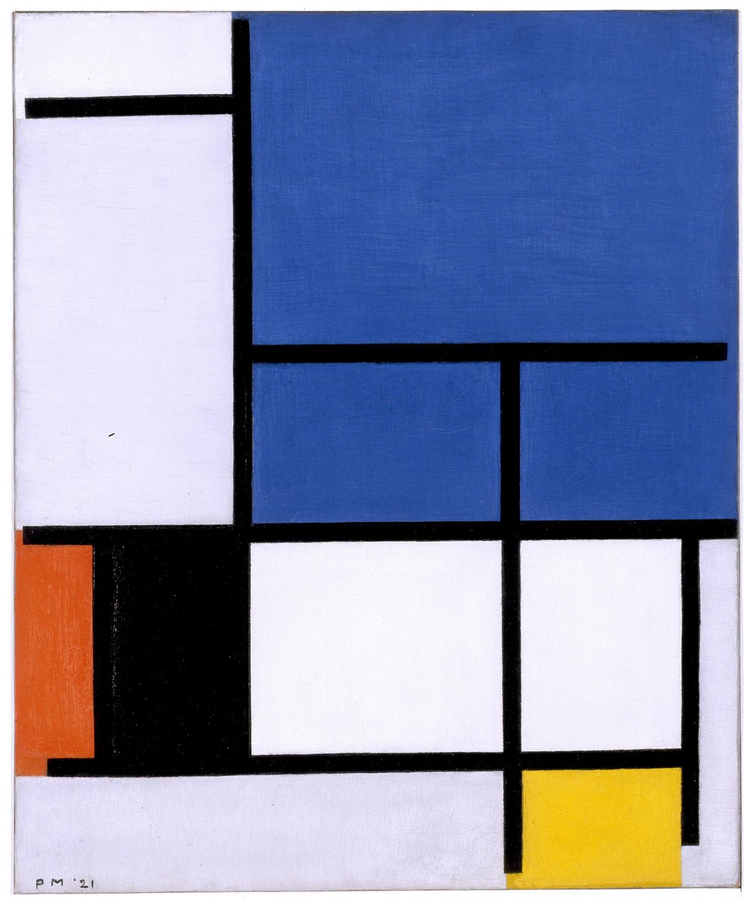 Koostumus: Suuri sininen taso, punainen, musta, keltainen ja harmaa tekijältä Piet Mondrian