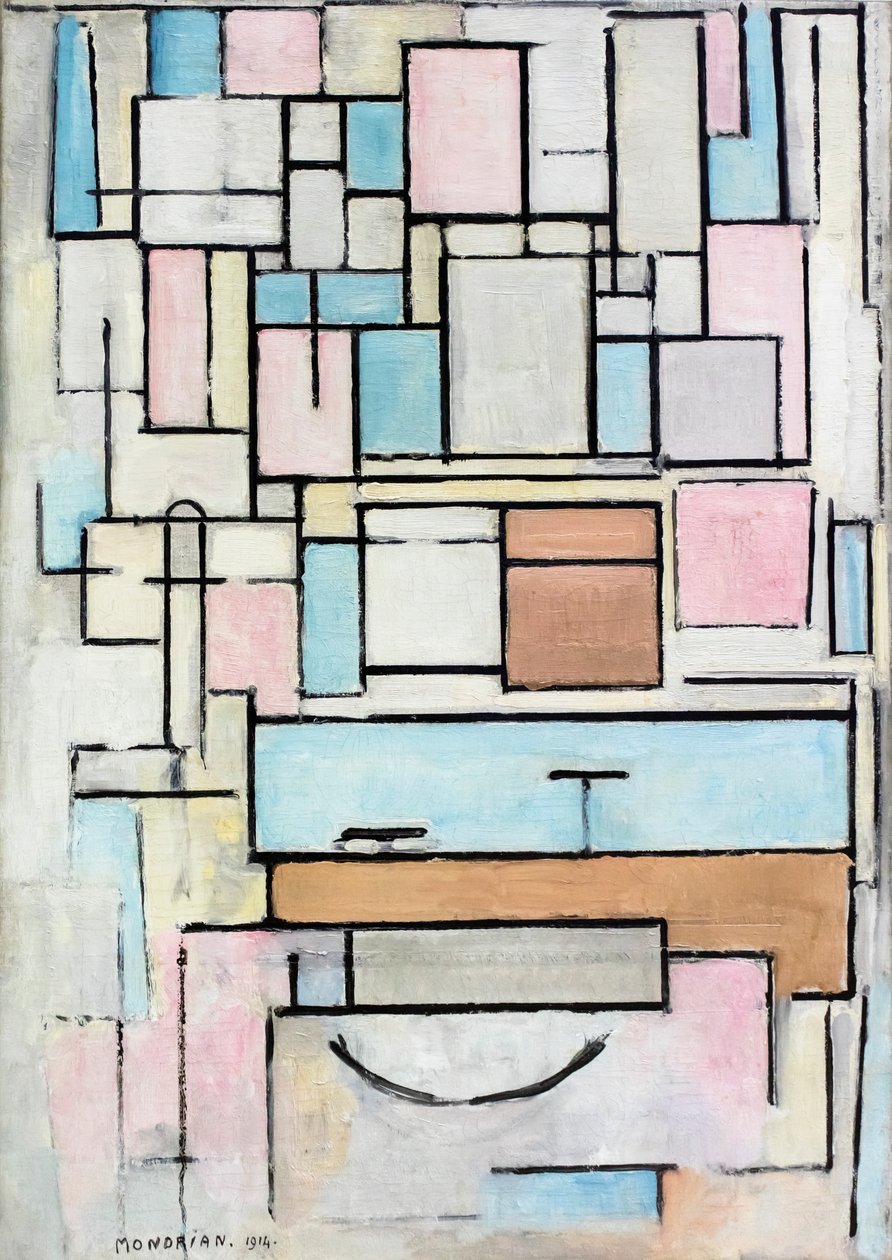 Koostumus väritasojen kanssa: Julkisivu tekijältä Piet Mondrian