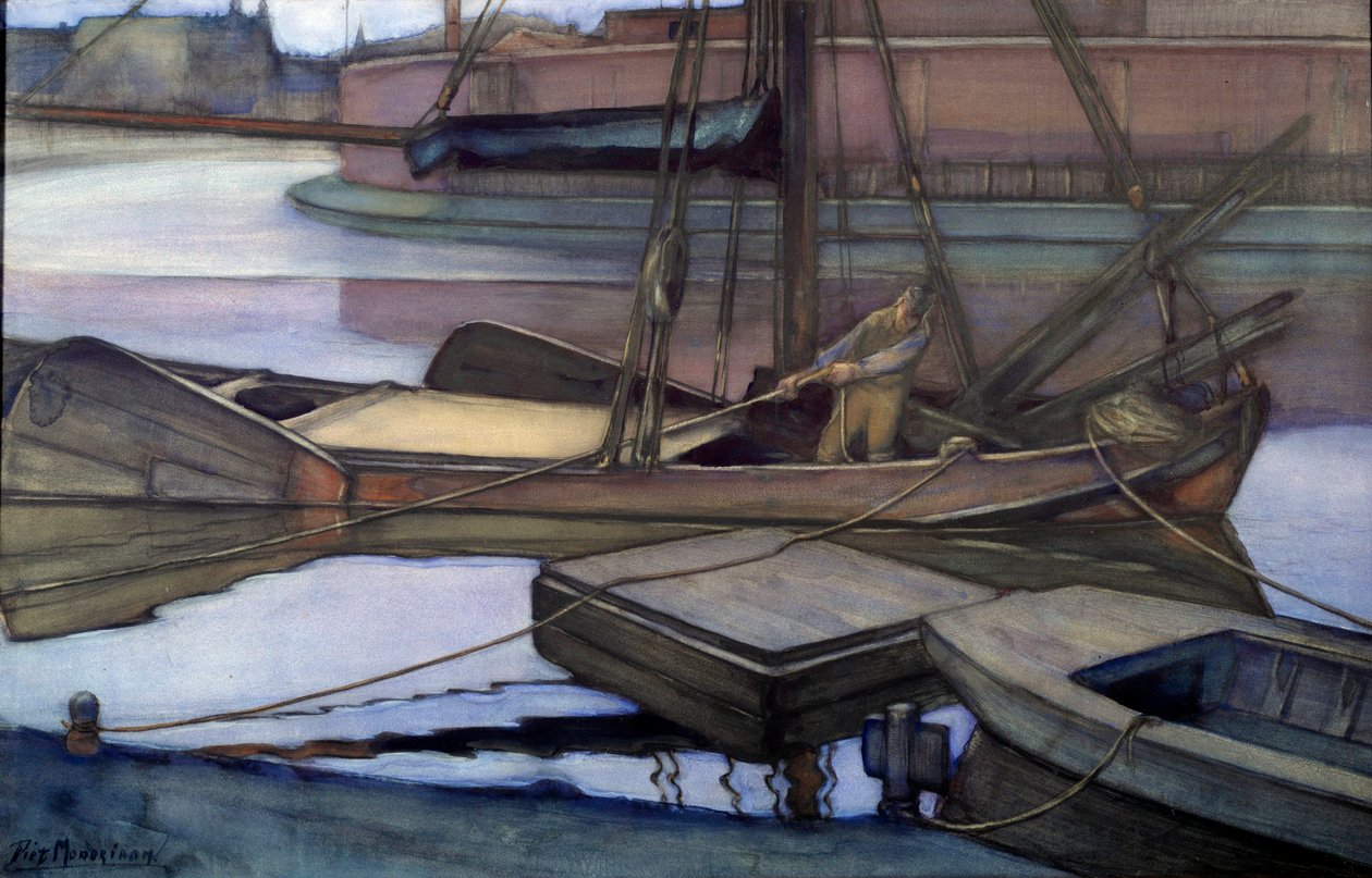 Lähtö kalalle (Zuidersee) 1900 (akvarelli ja hiili) tekijältä Piet Mondrian