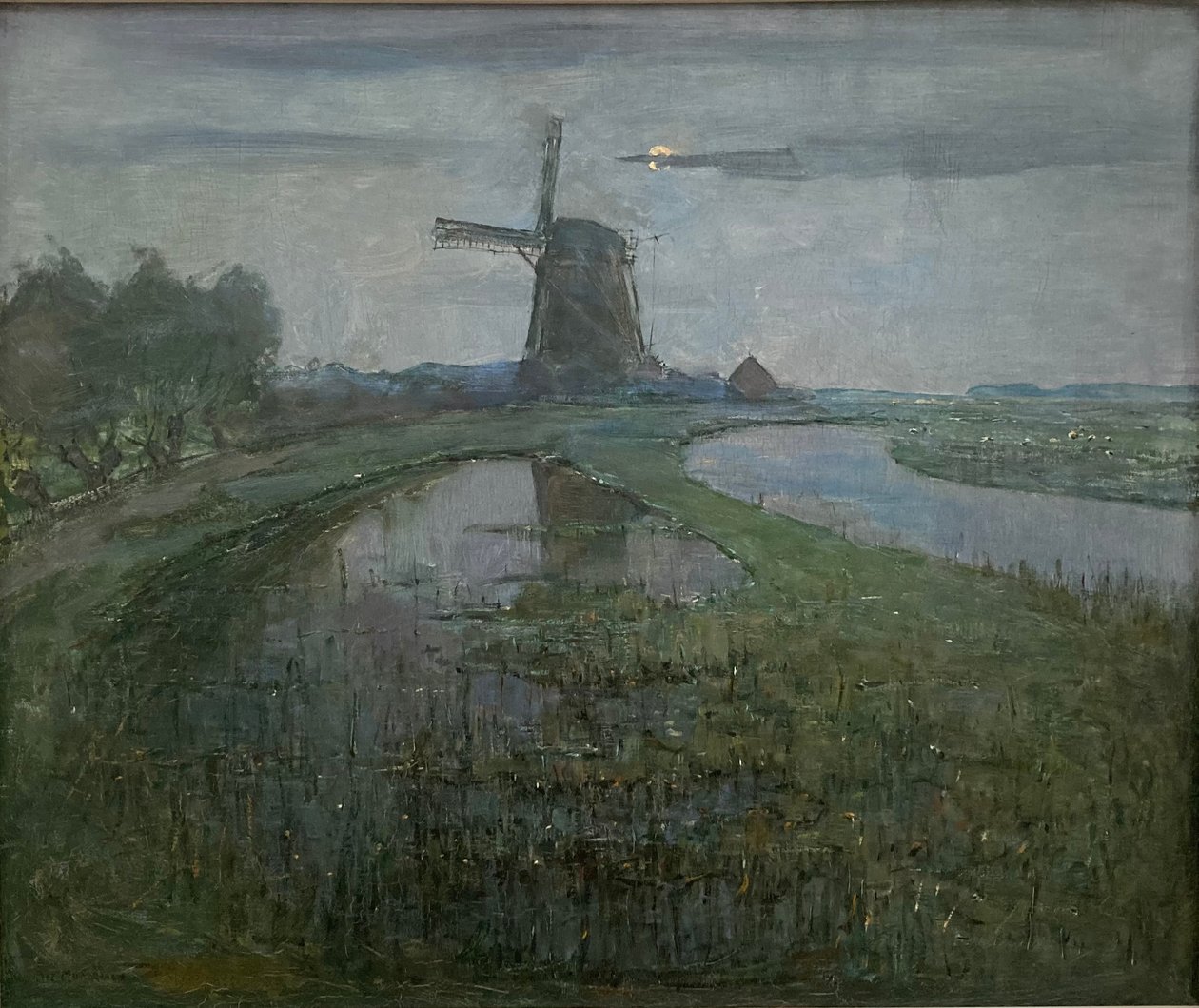 Eastside Mill Gein-joen varrella kuunvalossa tekijältä Piet Mondrian