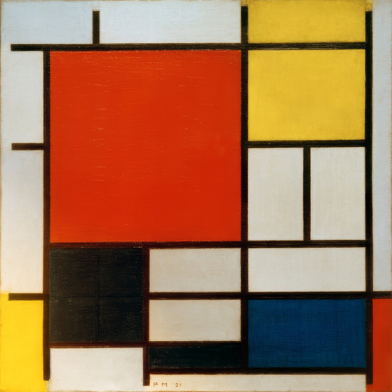 Koostumus, jossa on suuri punainen alue, tekijältä Piet Mondrian