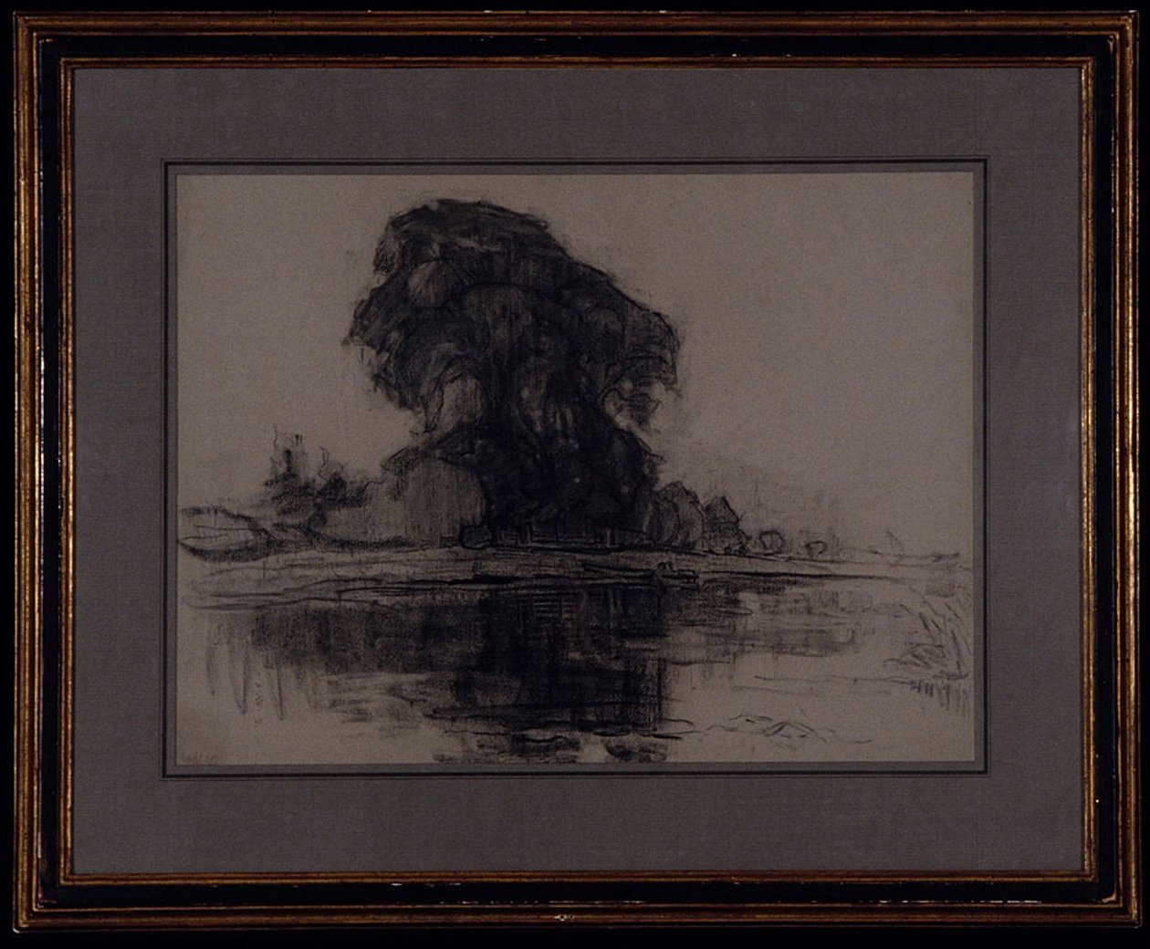 Landzicht Farm: Composition Study, n. 1905 (hiili siniharmaalle paperille) tekijältä Piet Mondrian
