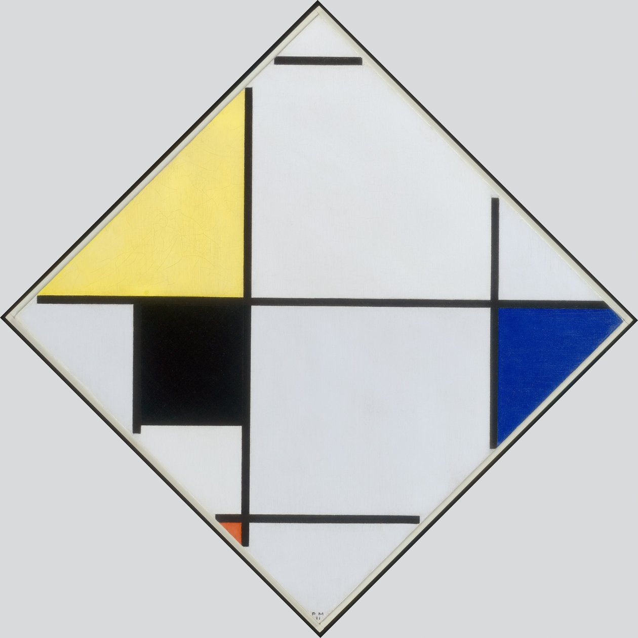 Keltainen, musta, sininen, punainen ja harmaa pastillikoostumus, 1921 tekijältä Piet Mondrian