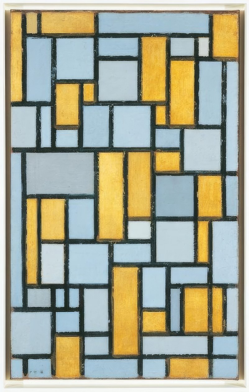 Piet Mondrian (1872–1944), sävellys harmaalla ja okralla, 1918 tekijältä Piet Mondrian