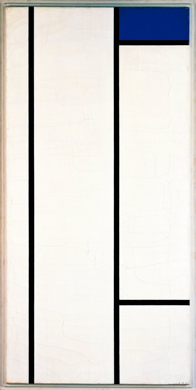 Pystysuuntainen koostumus sinisellä ja valkoisella tekijältä Piet Mondrian