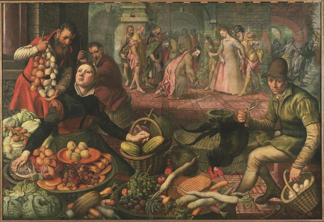 Kristus ja nainen otettu aviorikoksesta, n. 1570 tekijältä Pieter Aertsen