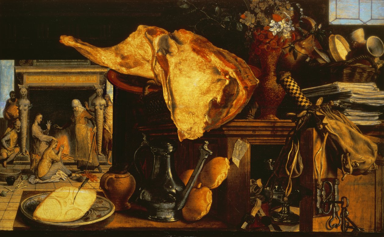 Vanitas asetelma (Kristus Marian ja Martan kanssa), 1552 (paneeli) tekijältä Pieter Aertsen