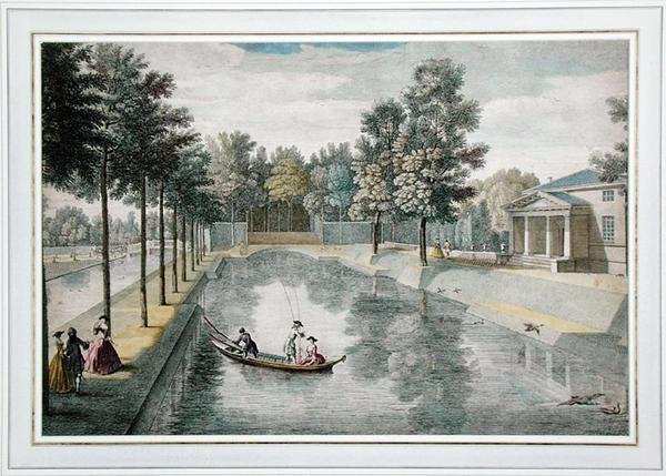 The Water Gardens at Chiswick House, Lontoo, n. 1728-30 (värikaiverrus) (katso myös 18868, 176475) tekijältä Pieter Andreas after Rysbrack